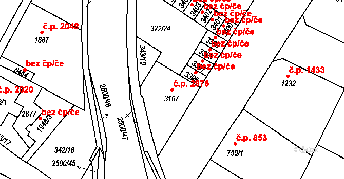 Jablonec nad Nisou 2876 na parcele st. 3107 v KÚ Jablonec nad Nisou, Katastrální mapa
