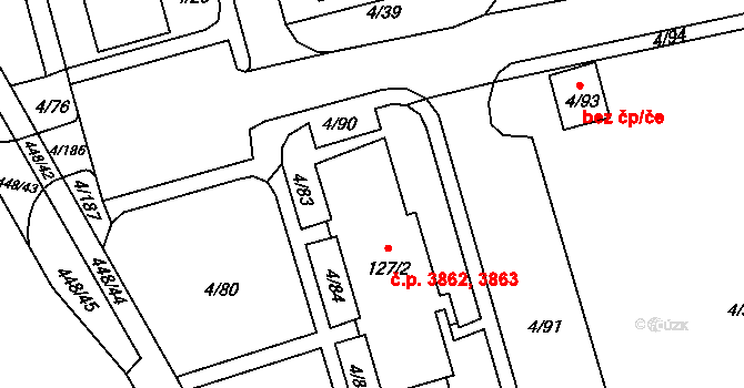 Mšeno nad Nisou 3862,3863, Jablonec nad Nisou na parcele st. 127/2 v KÚ Mšeno nad Nisou, Katastrální mapa