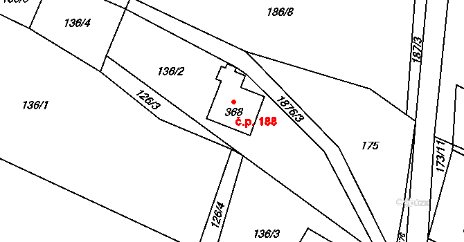 Guty 188, Třinec na parcele st. 368 v KÚ Guty, Katastrální mapa