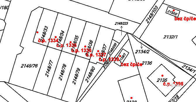 Nový Bor 1338 na parcele st. 2148/37 v KÚ Nový Bor, Katastrální mapa