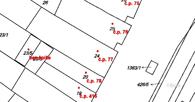 Lužice 77 na parcele st. 24 v KÚ Lužice u Hodonína, Katastrální mapa