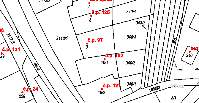 Strážovice 102 na parcele st. 10/1 v KÚ Strážovice, Katastrální mapa
