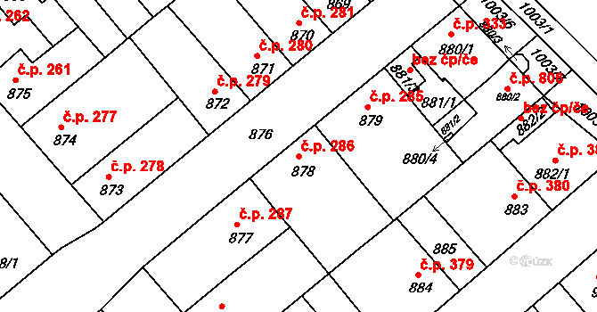 Chropyně 286 na parcele st. 878 v KÚ Chropyně, Katastrální mapa