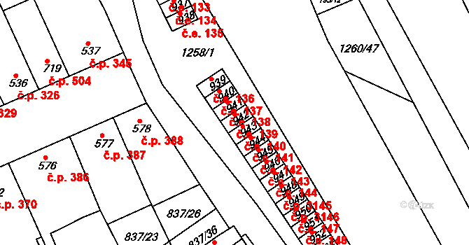 Pazderna 139, Vyškov na parcele st. 942 v KÚ Dědice u Vyškova, Katastrální mapa