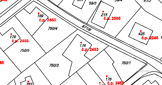 Šumperk 2453 na parcele st. 178 v KÚ Dolní Temenice, Katastrální mapa