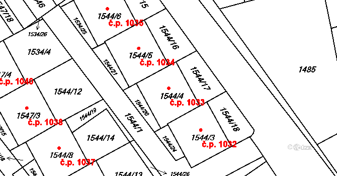 Třeboň II 1033, Třeboň na parcele st. 1544/4 v KÚ Třeboň, Katastrální mapa