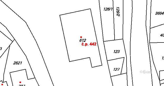 Vápenná 442 na parcele st. 612 v KÚ Vápenná, Katastrální mapa