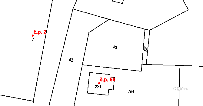 Bouzov 51 na parcele st. 43 v KÚ Bouzov, Katastrální mapa