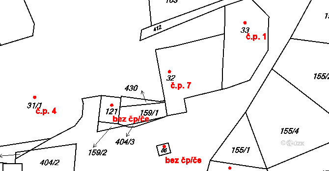 Dučice 7, Přerubenice na parcele st. 32 v KÚ Přerubenice, Katastrální mapa
