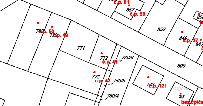 Mimoň V 41, Mimoň na parcele st. 772 v KÚ Mimoň, Katastrální mapa