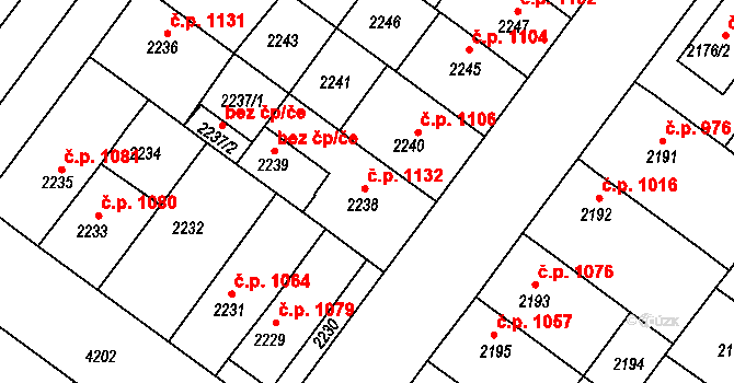 Roudnice nad Labem 1132 na parcele st. 2238 v KÚ Roudnice nad Labem, Katastrální mapa