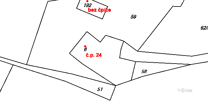 Lhota 24, Chuchelna na parcele st. 6 v KÚ Lhota Komárov, Katastrální mapa