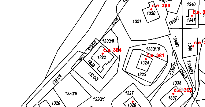 Miřetice u Klášterce nad Ohří 384, Klášterec nad Ohří na parcele st. 1322 v KÚ Miřetice u Klášterce nad Ohří, Katastrální mapa