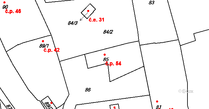 Čekanice 54, Tábor na parcele st. 85 v KÚ Čekanice u Tábora, Katastrální mapa