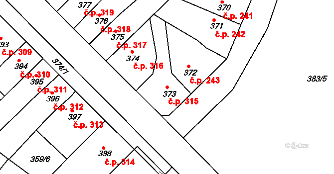 Ledvice 315 na parcele st. 373 v KÚ Ledvice, Katastrální mapa