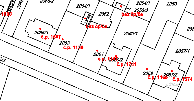 Trnovany 1147, Teplice na parcele st. 2061 v KÚ Teplice-Trnovany, Katastrální mapa