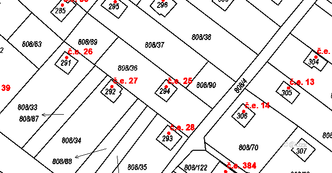 Podhrad 25, Cheb na parcele st. 294 v KÚ Podhrad, Katastrální mapa