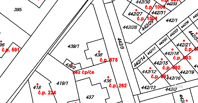 Řeporyje 575, Praha na parcele st. 438 v KÚ Řeporyje, Katastrální mapa