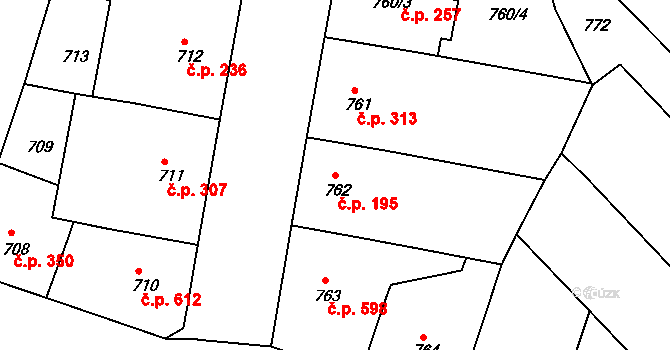 Žižkov 195, Praha na parcele st. 762 v KÚ Žižkov, Katastrální mapa