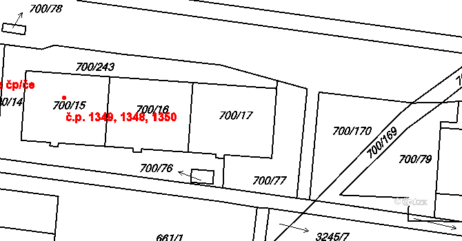 Michle 1348,1349,1350, Praha na parcele st. 700/17 v KÚ Michle, Katastrální mapa