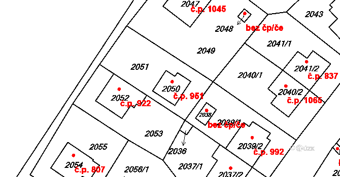 Suchdol 951, Praha na parcele st. 2050 v KÚ Suchdol, Katastrální mapa
