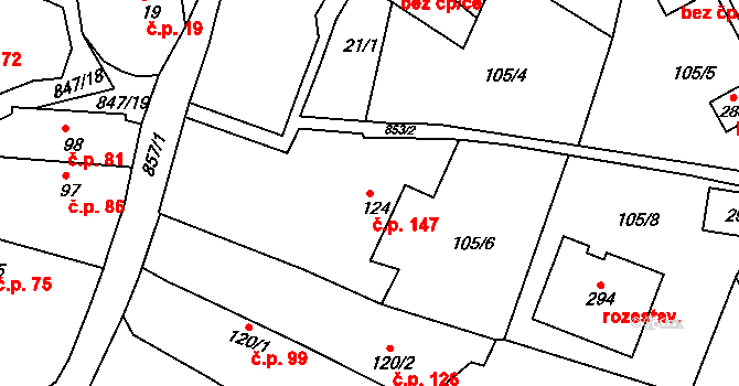 Starý Rožmitál 147, Rožmitál pod Třemšínem na parcele st. 124 v KÚ Starý Rožmitál, Katastrální mapa