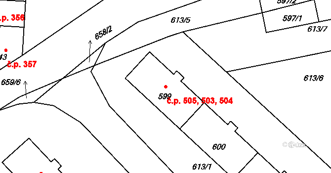 Sedlčany 503,504,505 na parcele st. 599 v KÚ Sedlčany, Katastrální mapa