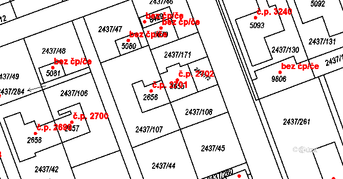 Hodonín 2702 na parcele st. 2655 v KÚ Hodonín, Katastrální mapa