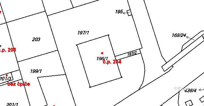 Liberec X-Františkov 254, Liberec na parcele st. 196/1 v KÚ Františkov u Liberce, Katastrální mapa