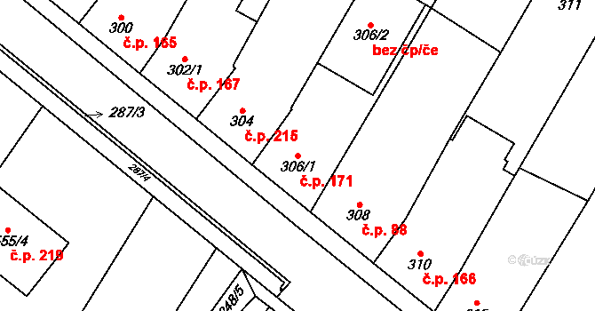 Bratčice 171 na parcele st. 306/1 v KÚ Bratčice, Katastrální mapa