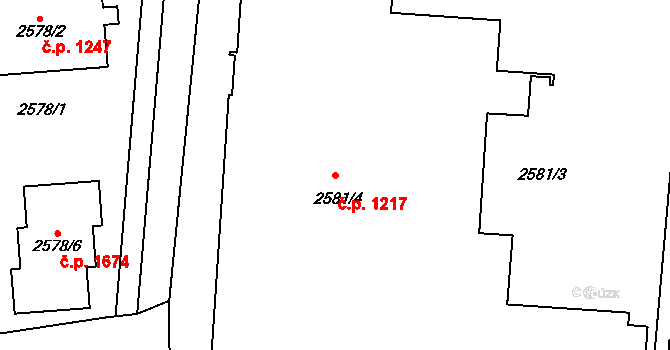 Slavkov u Brna 1217 na parcele st. 2581/4 v KÚ Slavkov u Brna, Katastrální mapa
