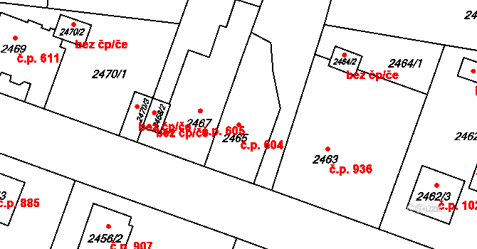 Bolevec 604, Plzeň na parcele st. 2465 v KÚ Bolevec, Katastrální mapa