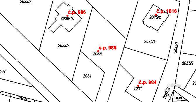 Bludovice 985, Havířov na parcele st. 2033 v KÚ Bludovice, Katastrální mapa