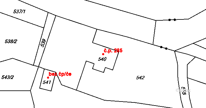 Chotěbuz 285 na parcele st. 540 v KÚ Chotěbuz, Katastrální mapa