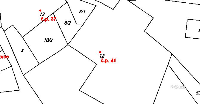 Rytířova Lhota 41, Libošovice na parcele st. 12 v KÚ Rytířova Lhota, Katastrální mapa