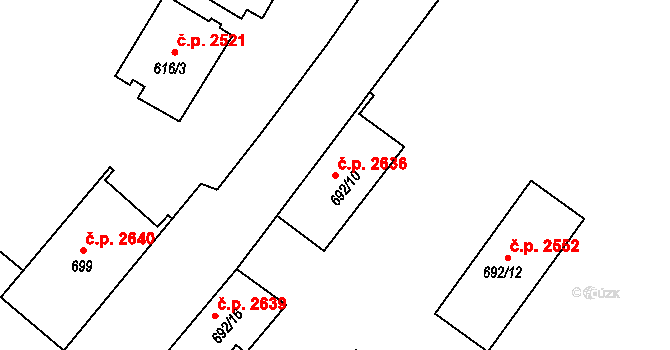 Východní Předměstí 2636, Plzeň na parcele st. 692/10 v KÚ Plzeň, Katastrální mapa