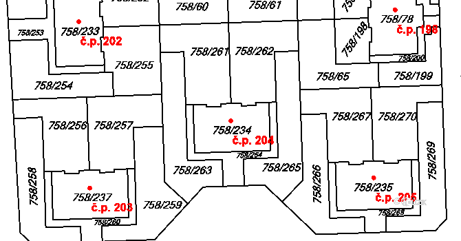 Blížejov 204 na parcele st. 758/234 v KÚ Blížejov, Katastrální mapa