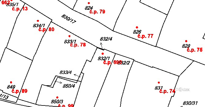 Lednice 690 na parcele st. 832/1 v KÚ Lednice na Moravě, Katastrální mapa