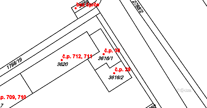 Chrudim III 30, Chrudim na parcele st. 3616/1 v KÚ Chrudim, Katastrální mapa