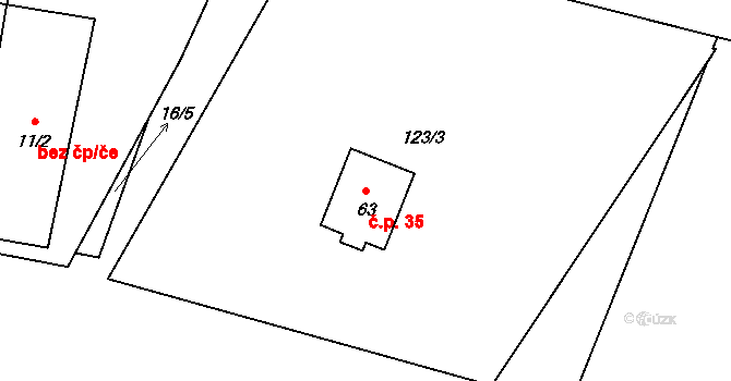 Lhota 35, Dynín na parcele st. 63 v KÚ Lhota u Dynína, Katastrální mapa