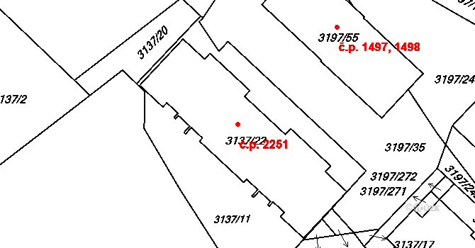 Pelhřimov 2251 na parcele st. 3137/22 v KÚ Pelhřimov, Katastrální mapa