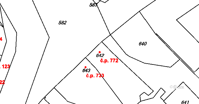 Jemnice 772 na parcele st. 642 v KÚ Jemnice, Katastrální mapa