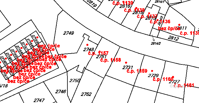 Bruntál 1158 na parcele st. 2751 v KÚ Bruntál-město, Katastrální mapa