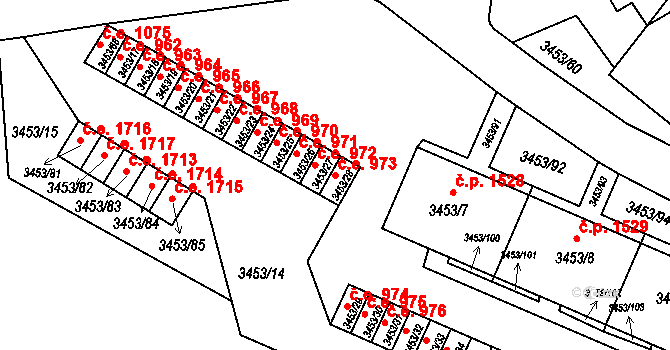 Děčín VI-Letná 973, Děčín na parcele st. 3453/28 v KÚ Podmokly, Katastrální mapa