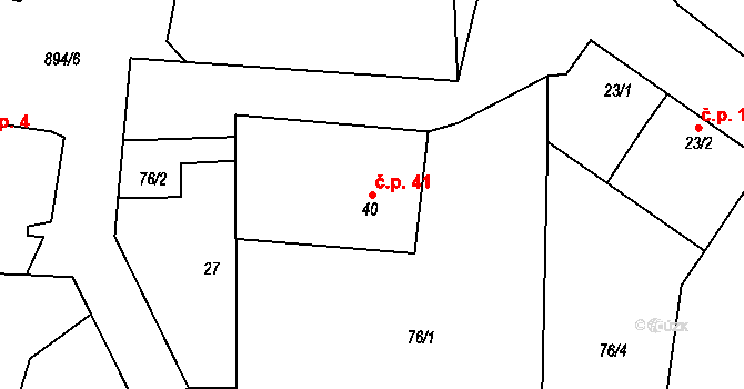 Stehlovice 41 na parcele st. 40 v KÚ Stehlovice, Katastrální mapa
