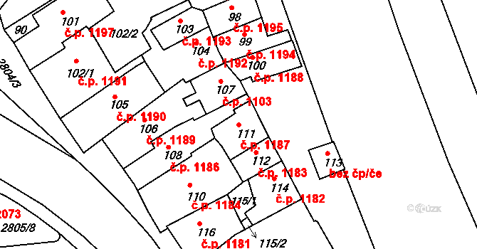 Velké Meziříčí 1187 na parcele st. 111 v KÚ Velké Meziříčí, Katastrální mapa
