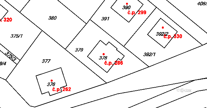 Dolní Loučky 286 na parcele st. 378 v KÚ Dolní Loučky, Katastrální mapa