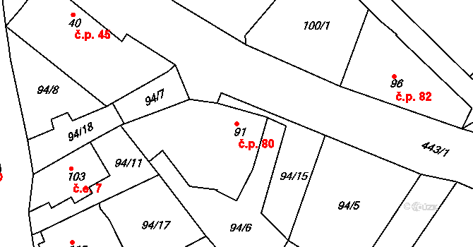Lomnička 80, Plesná na parcele st. 91 v KÚ Lomnička u Plesné, Katastrální mapa