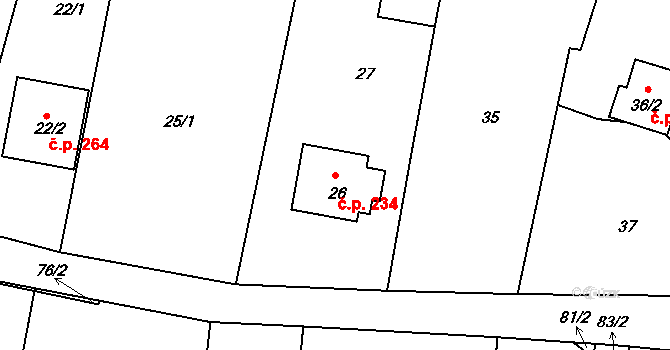 Lípa 234 na parcele st. 26 v KÚ Lípa nad Dřevnicí, Katastrální mapa