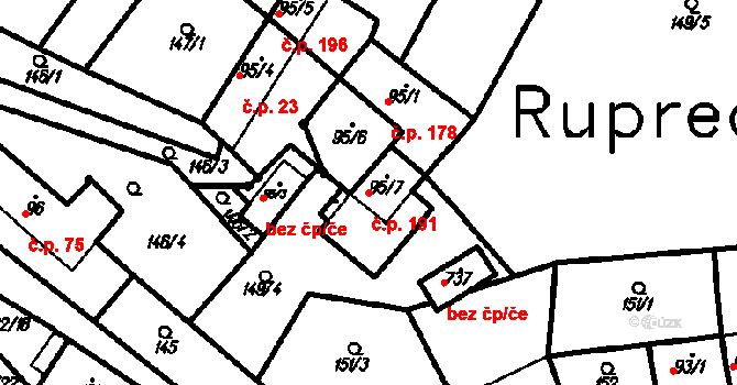 Ruprechtov 191 na parcele st. 95/7 v KÚ Ruprechtov, Katastrální mapa